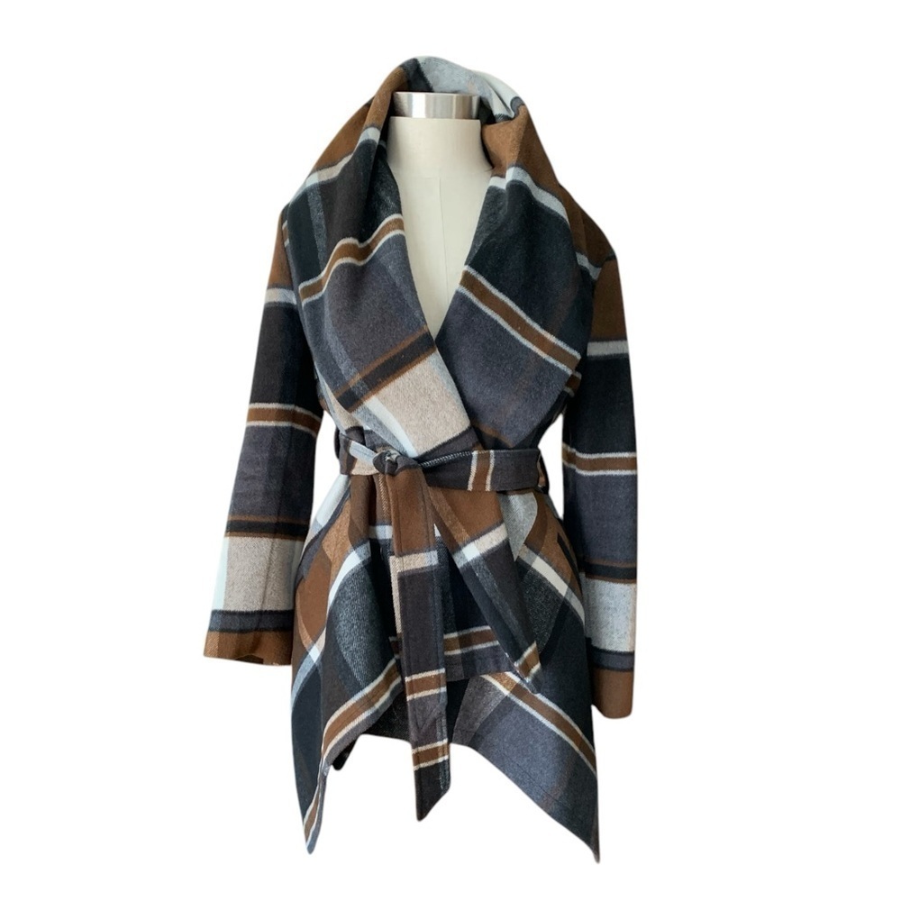 Shawl collar belt tie jacket coat - Picture 2 of 8